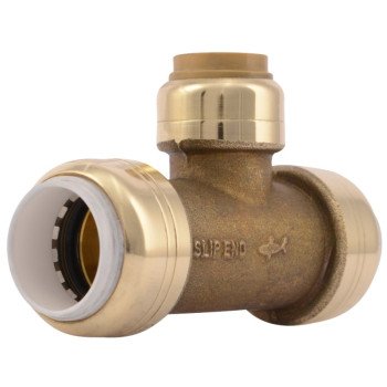 SharkBite UIP364A Transition Pipe Tee, 1/2 in, Push-to-Connect, DZR Brass, 200 psi Pressure