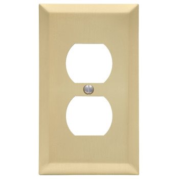 Amerelle 163DSB Receptacle Wallplate, 5 in L, 2-7/8 in W, 1 -Gang, Steel, Satin Brass, Screw Mounting