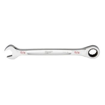 Milwaukee 45-96-9230 Ratcheting Combination Wrench, SAE, 15/16 in Head, 12.6 in L, 12-Point, Steel, Chrome