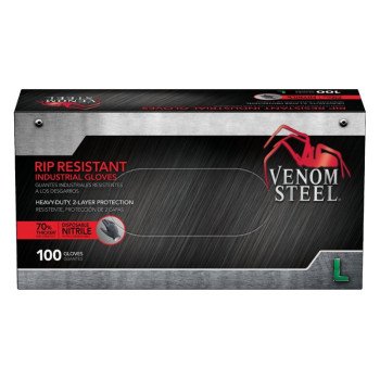 Venom Steel VEN6143N Disposable Gloves, L, Nitrile, Powder-Free, Black, 9-1/2 in L