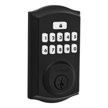 Weiser SmartCode 9GED92600-002 Deadbolt, 2 Grade, Keypad Key, Zinc, Matte Black, 1-3/8 to 1-3/4 in Thick Door, 1/PK