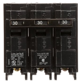 Siemens Q330 Circuit Breaker, Low Voltage, Mini, Standard, 30 A, 3 -Pole, 240 VAC, Common Trip, Plug Mounting