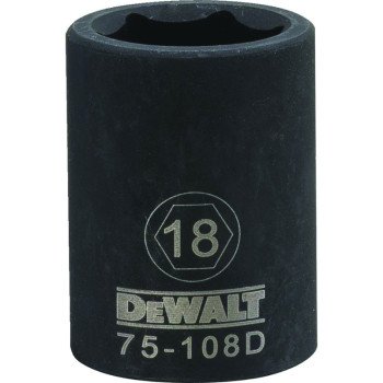 DEWALT DWMT75108OSP Deep Impact Socket, 18 mm Socket, 1/2 in Drive, 6-Point, Steel, Black Oxide