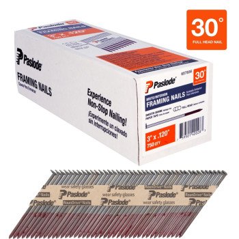 Paslode 657836 Framing Nail, Paper Tape Collation, 3 in L, Steel, Brite, Round Head, Smooth Shank