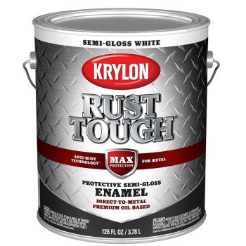 Krylon Rust Tough K09734008 Rust Preventative Paint, Semi-Gloss, White, 1 gal, 400 sq-ft/gal Coverage Area