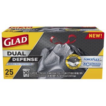 Glad 70359 Trash Bag, 30 gal, Black