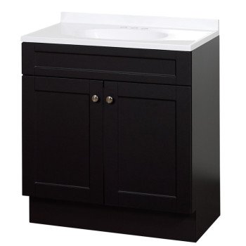 Zenna Home SBC36CH 2-Door Shaker Vanity with Top, Wood, Espresso, Cultured Marble Sink, White Sink, 1/EA