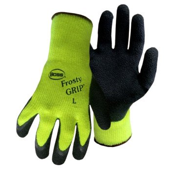 Boss 8439NL Gloves, L, Knit Wrist Cuff, Acrylic/Latex Palm, High-Visibility Green