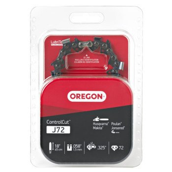 Oregon J72 Chainsaw Chain, 18 in L Bar, 0.058 Gauge, 0.325 in TPI/Pitch, 72-Link