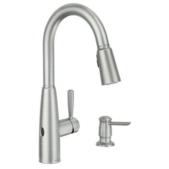 Moen Sperry Motion Series 87696EWSRS Pull-Down Kitchen Faucet, 1.5 gpm, 1-Faucet Handle, 2-Faucet Hole, Metal