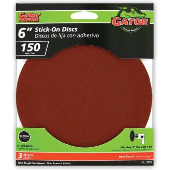 Gator 3010 Sanding Disc, 6 in Dia, 150 Grit, Fine, Aluminum Oxide Abrasive, Paper Backing