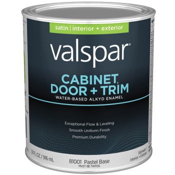 Valspar 8100 028.0081001.008 Cabinet, Door and Trim Paint Enamel, Water Base, Satin Sheen, Pastel Base, 5 gal