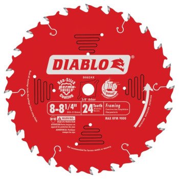 Diablo D0824X Circular Saw Blade, 8 to 8-1/4 in Dia, 5/8 in Arbor, 24-Teeth, Carbide Cutting Edge