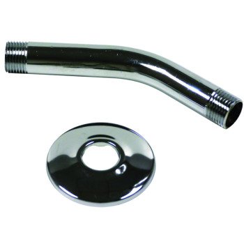 Plumb Pak PP22510 Shower Arm with Flange, 1/2 in Connection, IPS, 6 in L, Brass, Chrome Plated