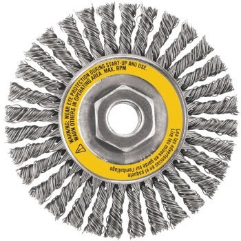 DEWALT DW49204 Wire Wheel Brush, 4 in Dia, 5/8-11 Arbor/Shank, 0.02 in Dia Bristle, Stainless Steel Bristle