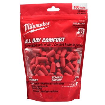 Milwaukee 48-73-3005 Ear Plugs, 32 dB NRR, Tapered, Foam Ear Plug, Red Ear Plug