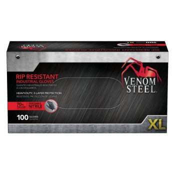 Venom Steel VEN6144N Disposable Gloves, XL, Nitrile, Powder-Free, Black, 9-1/2 in L