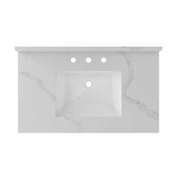 Craft + Main QZ37228CBR Vanity Top, 22 in OAL, 37 in OAW, Ceramic/Quartz, Calacatta Bianco, Undermount Sink, 1-Bowl