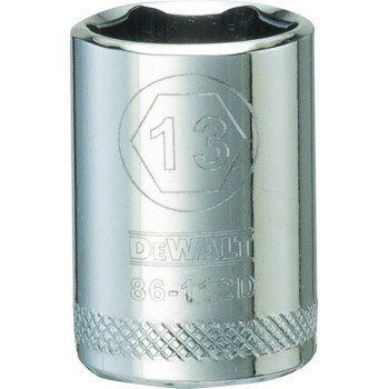 DEWALT DWMT86112OSP Hand Socket, 13 mm Socket, 1/4 in Drive, 6-Point, Vanadium Steel, Polished Chrome