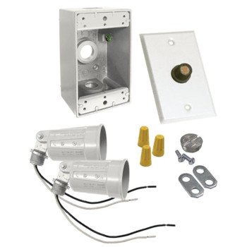 Hubbell 5883-6 Flood Light Kit, Dusk-to-Dawn, Metal, White, For: 2-Lampholders, Box, Cover and Photocell