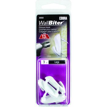 Cobra Anchors WallBiter 3050 Picture Hook, 13 lb, White, 3/PK