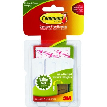 Command 17043 Picture Hanger, 5 lb, Plastic, White, Adhesive Strip Mounting, 4/PK