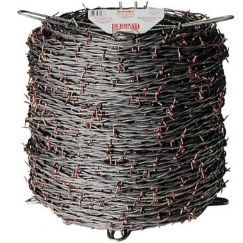 Red Brand 70476 Barbed Wire, 1320 ft L, 12-1/2 Gauge, 4 in Points Spacing, Galvanized Steel