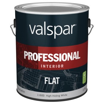 Valspar 11600 Series 045.0011600.007 Interior Paint, Flat Sheen, White, 1 gal, Can, 350 to 450 sq-ft Coverage Area