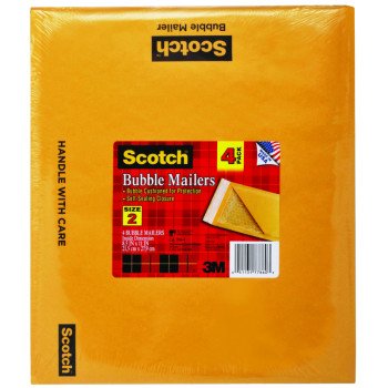 Scotch 7914-4 Bubble Mailer, #2, Kraft, Self-Seal Closure