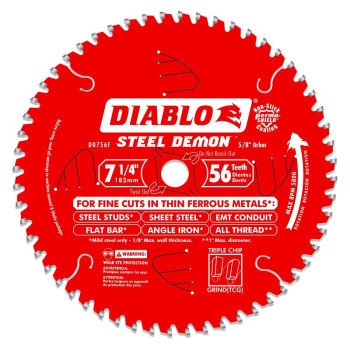 Diablo Steel Demon D0756F Circular Saw Blade, 7-1/4 in Dia, 5/8 in Arbor, 56-Teeth, Carbide Cutting Edge