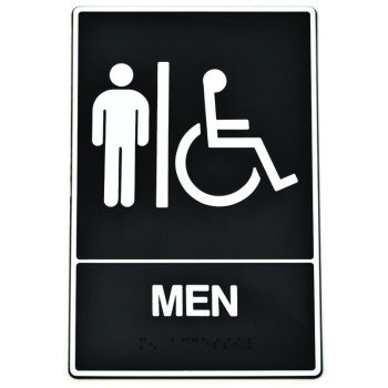 Hy-Ko DB-1 Graphic Sign, Rectangular, MEN, White Legend, Black Background, Plastic, 6 in W x 9 in H Dimensions