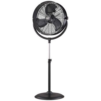 PowerZone FES50-T2 Pedestal Fan with Drum/Stand, 120 V, 1.25 A, 20 in Dia Blade, 3-Blade, Metal Blade, Black