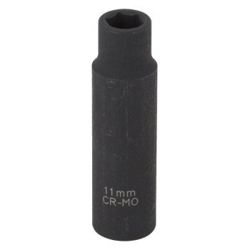 Vulcan MT6580209 Deep Impact Socket, 11 mm Socket, 1/2 in Drive, Deep Drive, 6-Point, Chrome Molybdenum Steel