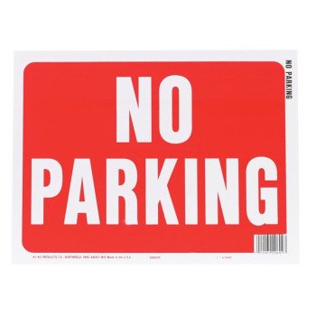 Hy-Ko 20609 Identification Sign, Rectangular, NO PARKING, White Legend, Red Background, Plastic