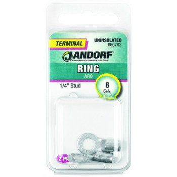 Jandorf 60792 Ring Terminal, 8 AWG Wire, 1/4 in Stud