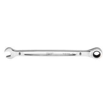 Milwaukee 45-96-9308 Ratcheting Combination Wrench, Metric, 8 mm Head, 5-3/4 in L, 12-Point, Steel, Chrome