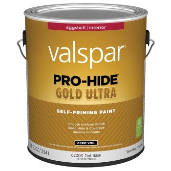 Valspar Pro-Hide Gold Ultra 6200 028.0062003.007 Latex Paint, Acrylic Base, Eggshell Sheen, Tint White, 1 gal