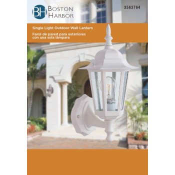 Boston Harbor AL8041-WH3L Outdoor Wall Lantern, 120 V, 60 W, A19 or CFL Lamp, Aluminum Fixture, White