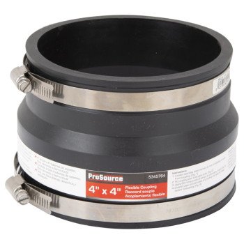 ProSource KJ-017 Coupling, 4 x 4 in, Clay to Asbestos Cement Fiber or Ductile Iron Pipes, PVC, Black