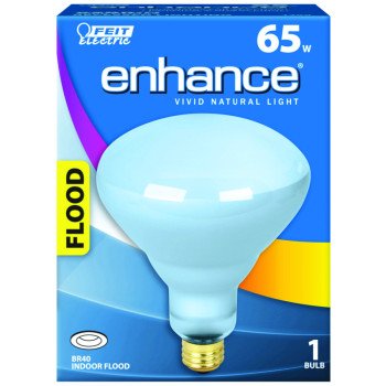 Feit Electric 65BR/N/RP Incandescent Lamp, 65 W, BR40 Lamp, Medium E26 Lamp Base, Daylight Light, 2000 hr Average Life