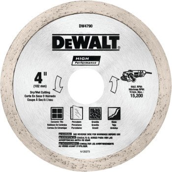 DEWALT DW4790 Tile Blade, 4 in Dia, 1/16 in Thick, 5/8 to 7/8 in Arbor