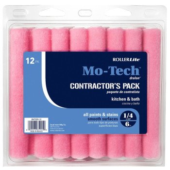 RollerLite Mo-Tech 6MT025-12 Mini Roller Cover, 1/4 in Thick Nap, 6 in L, Dralon Fabric Cover, Pink