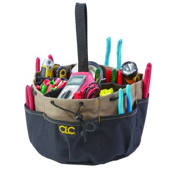 CLC Tool Works BUCKETBAG Series 1148 Bucket Tool Bag, 7 in H, 22-Pocket, Polyester, Black/Tan