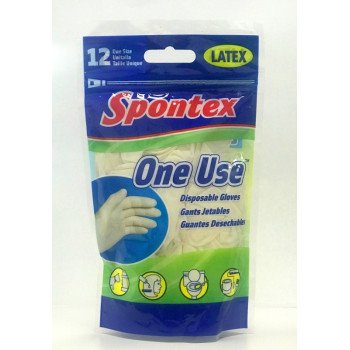 Spontex 76191 Seamless Disposable Gloves, One-Size, Latex, Powdered, Opaque Cream