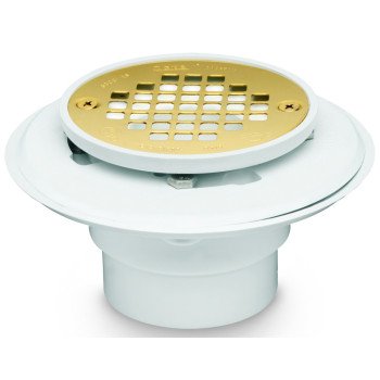 Oatey 42404 Shower Drain, PVC, White, Specifications: Screw-In Cover Design, For: 2 in, 3 in Pipes