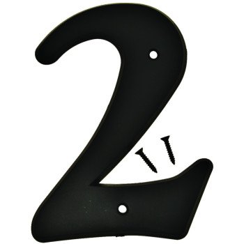 Hy-Ko 30200 Series 30202 House Number, Character: 2, 6 in H Character, Black Character, Plastic