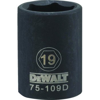 DEWALT DWMT75109OSP Deep Impact Socket, 19 mm Socket, 1/2 in Drive, 6-Point, Steel, Black Oxide