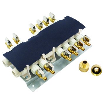 Apollo 6907912CP Manifold System, 14 in OAL, 2-Inlet, 3/4 in Inlet, 12-Outlet, 1/2 in Outlet, Brass, 160 psi Pressure