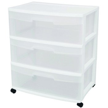 Sterilite 29308001 Drawer Cart, 3-Drawer, Plastic, 21-7/8 in OAW, 15-1/4 in OAH, 24 in OAD