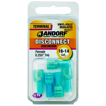 Jandorf 60877 Disconnect Terminal, 16 to 14 AWG Wire, Vinyl Insulation, Copper Contact, 5/PK